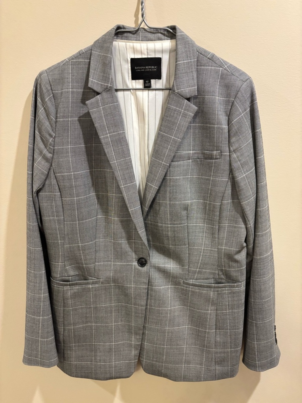 Banana Republic Long & Lean Windowpane Single-Button Blazer Machine Washable